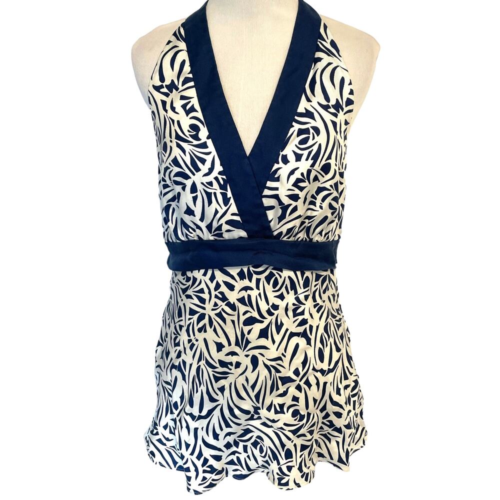 Ann Taylor Open Back Halter Top Womens Size 6 Cream & Blue Sleeveless Casual